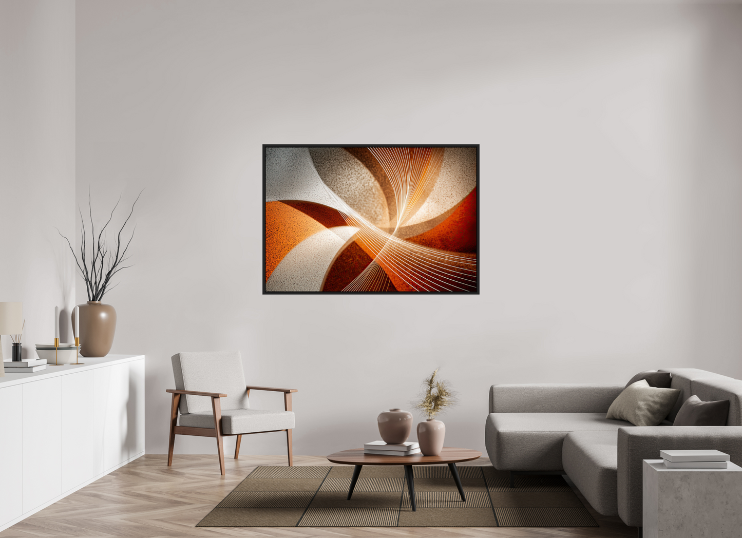 58.5 x 40″, Fine Art Print on Aluminum Dibond with Boarder Orange & White Swirl