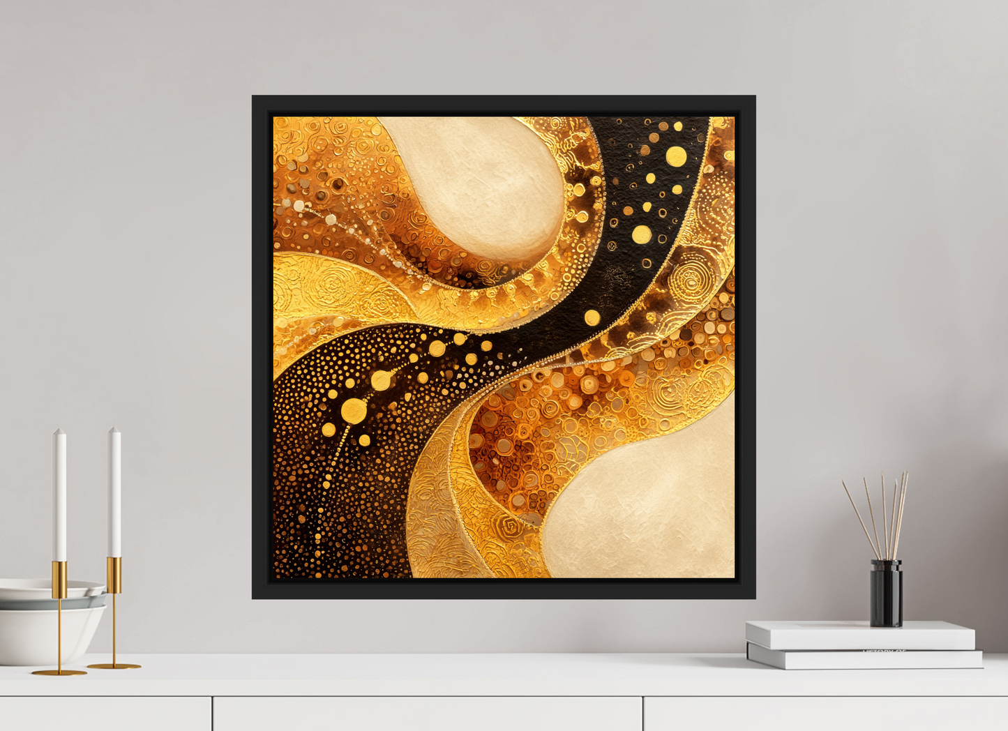 20 x 20″, Fine Art Print on Aluminum Dibond with Boarder Gold Texture Swirl