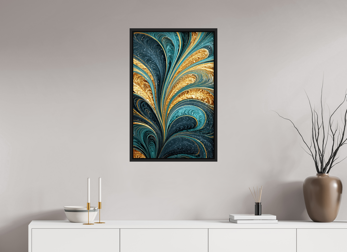 20 x 31.3″, Fine Art Print on Aluminum Dibond with Boarder Art Deco Swirl