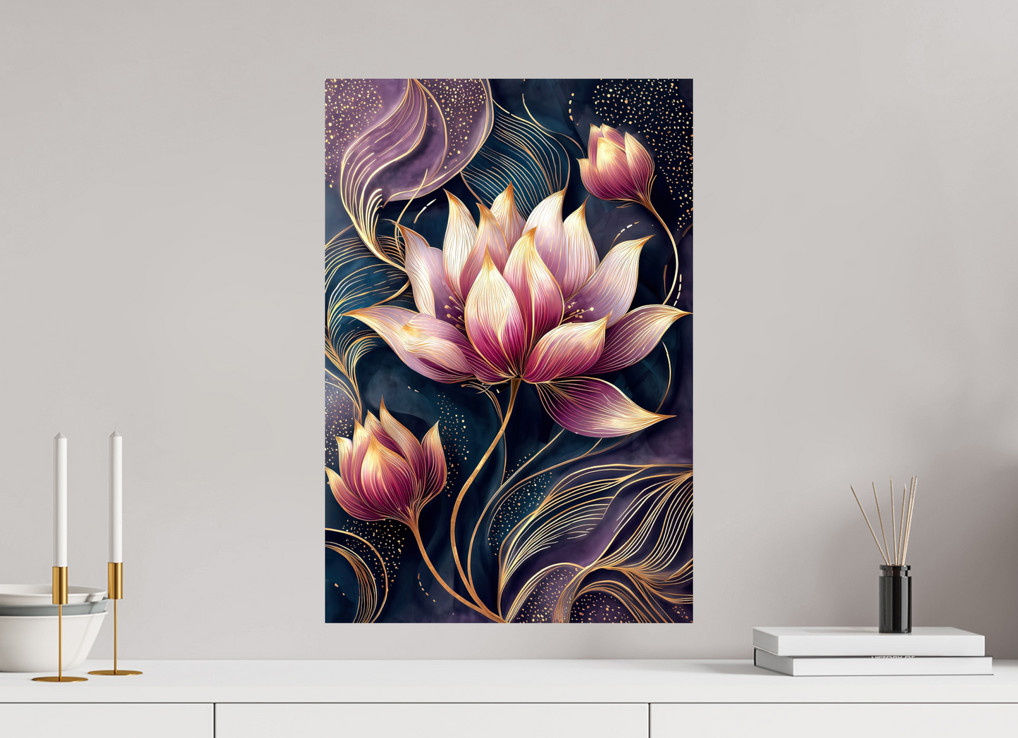 16 x 23.7″, Fine Art Print On Aluminum Dibond Art Deco Purple Lotus