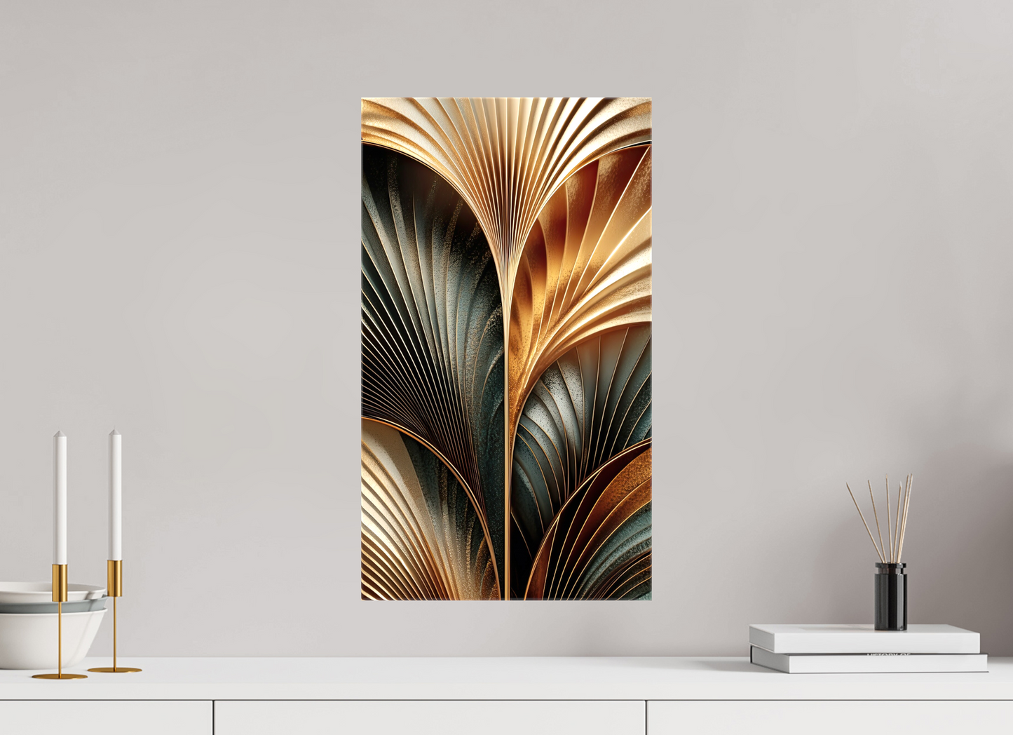 12 x 21″, Glossy Canvas Art Deco Leaves 3