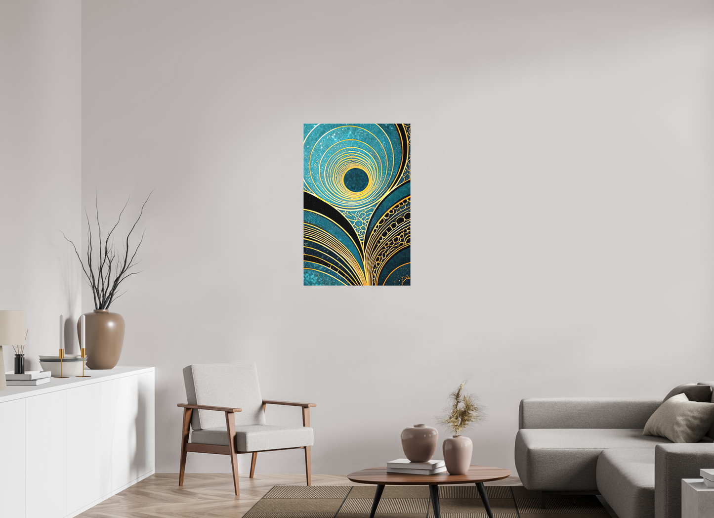 24 x 36.6″, Textile on Canvas Art Deco Teal 1