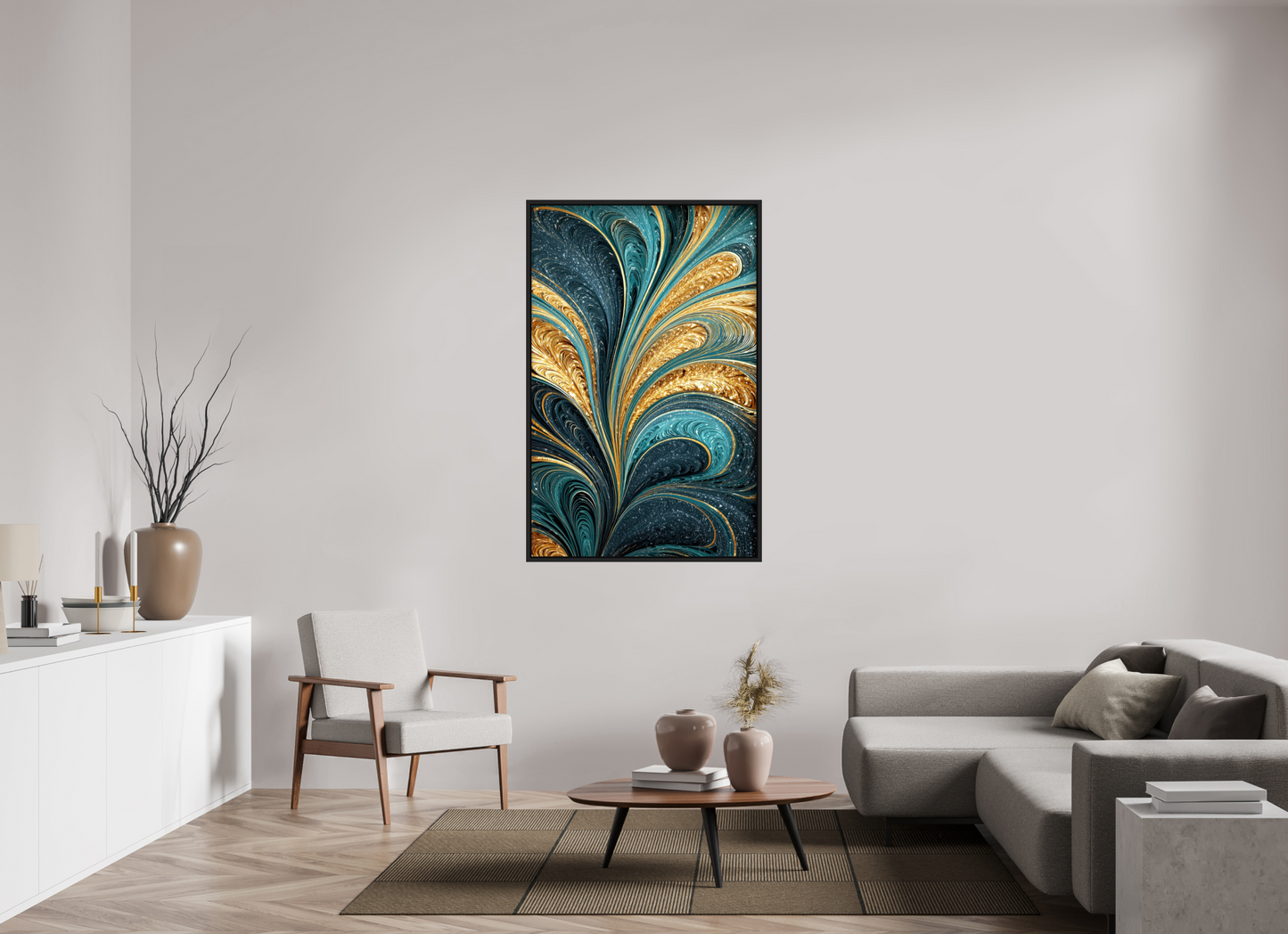 36 x 56.2″, Fine Art Print on Aluminum Dibond with Boarder Art Deco Swirl