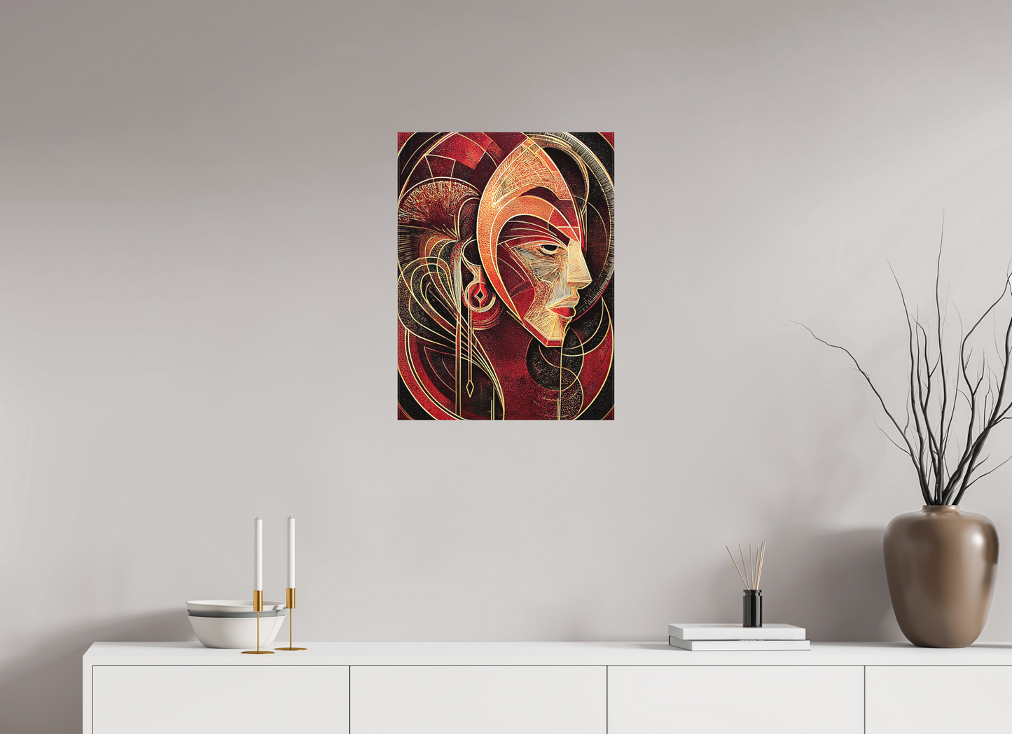 18 x 24″, Textile on Canvas Art Deco Face