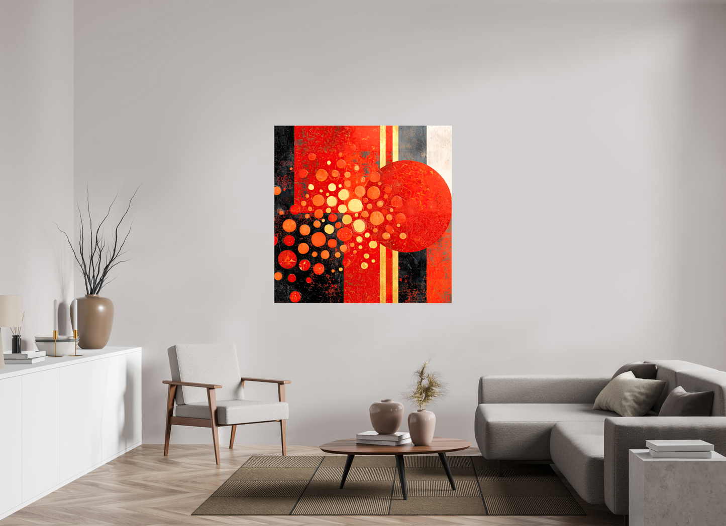 50 x 50″, Glossy Canvas Abstract Red Dots