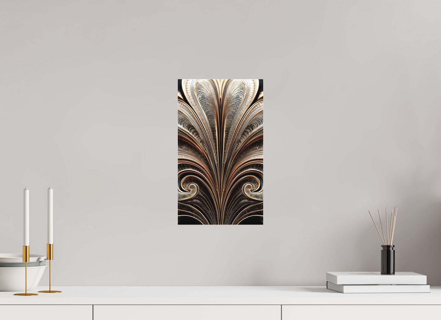 8 x 13.9″, Textile on Canvas Art Deco Abstract Flower 4