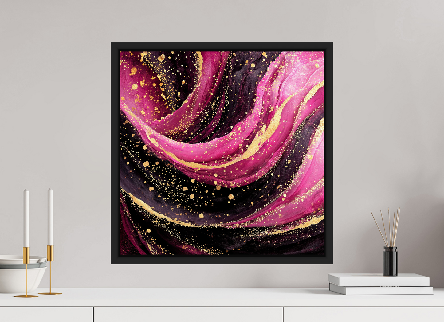 20 x 20″, Fine Art Print on Aluminum Dibond with Boarder Pink & Gold