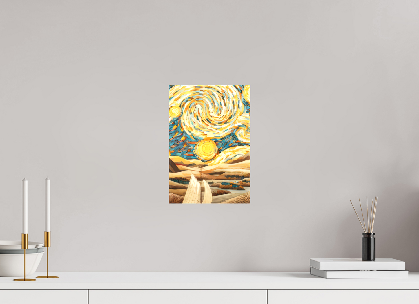 8 x 11.8″, Textile on Canvas Starry Night Desert