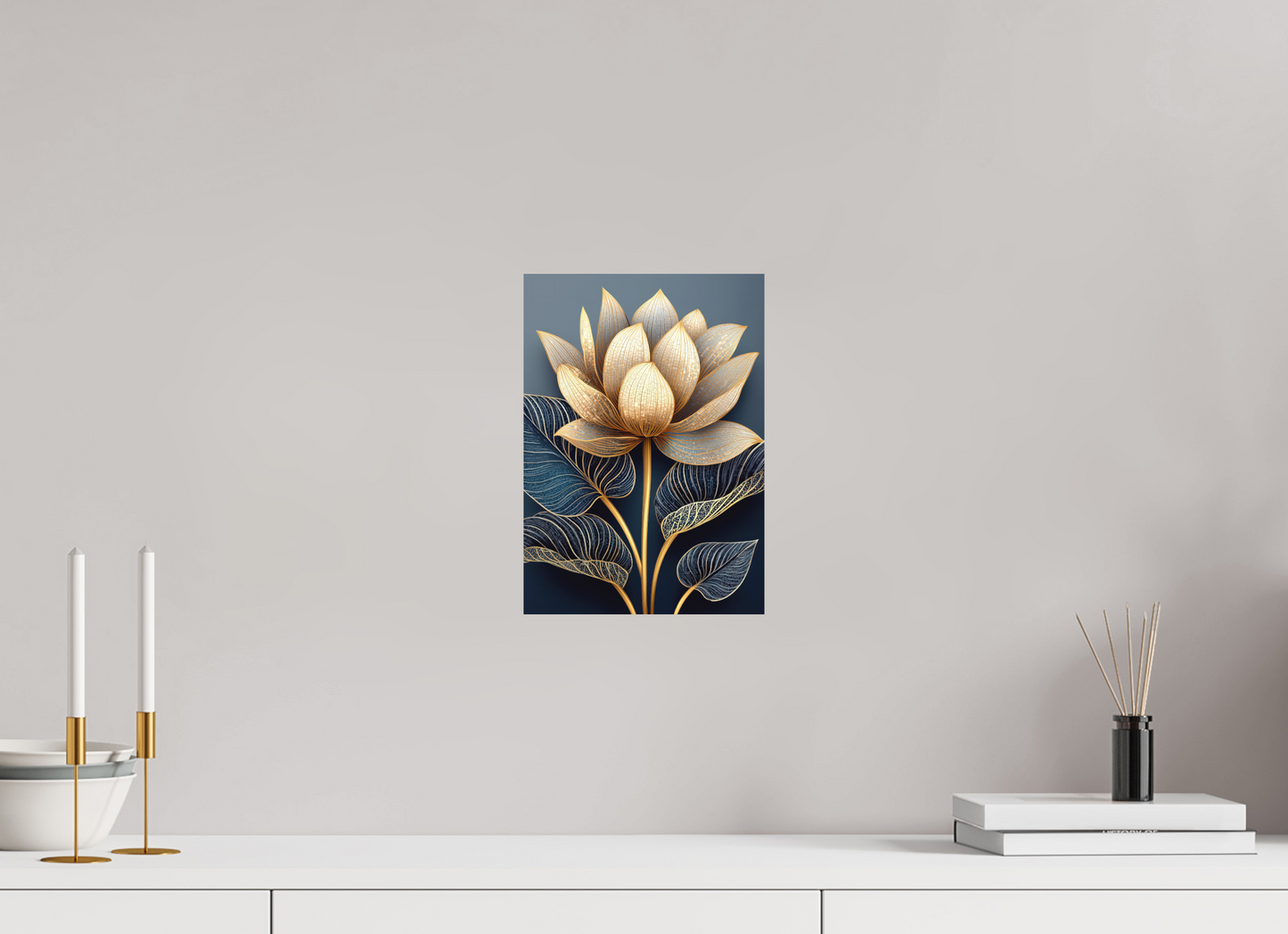 ISO A4 (21 x 29,7 cm), Photo Print on Aluminum Backing Art Deco Lotus Flower