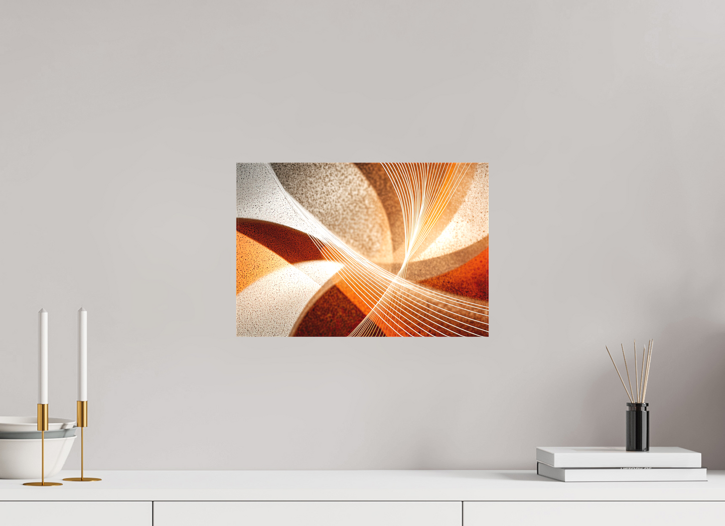 14.6 x 10″, Textile on Canvas Orange & White Swirl