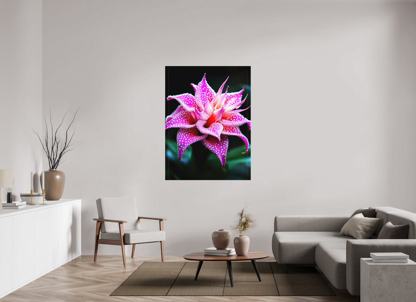 42 x 56″, Textile on Canvas Pink Mushroom Flower