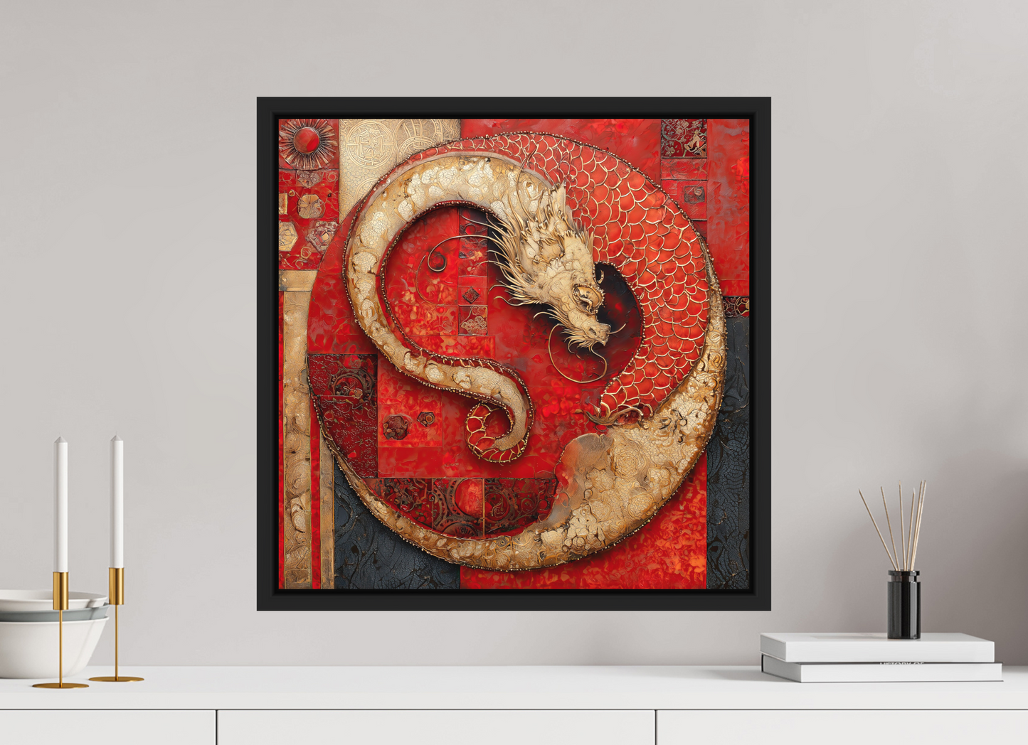20 x 20″, Photo Print on Aluminum Backing with boarder Chinese Dragon