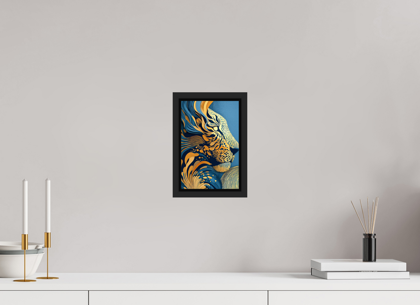 6 x 9.1″, Fine Art Print on Aluminum Dibond with Boarder Yellow & Blue Cheetah