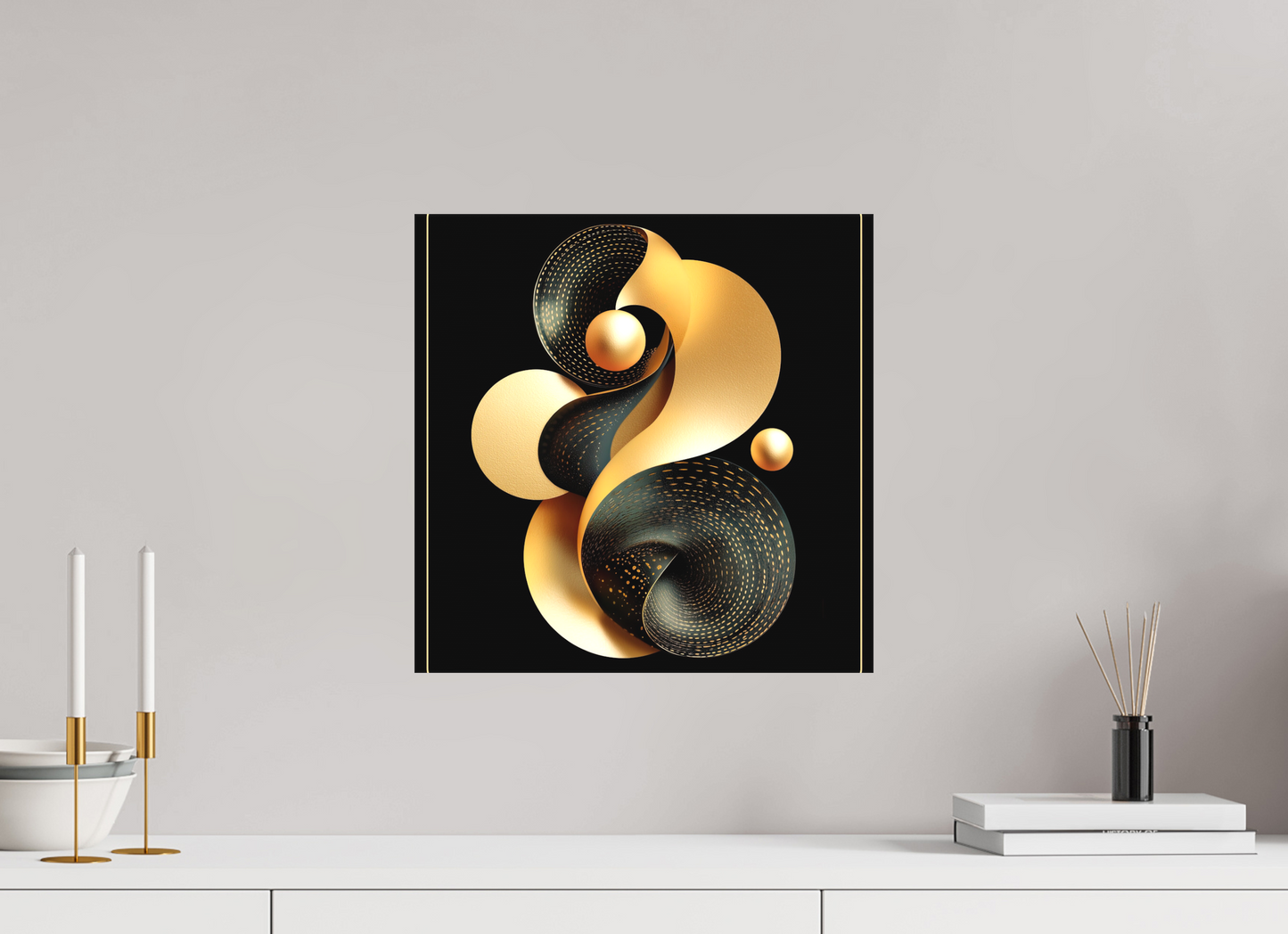 15 x 15″, Textile on Canvas Abstract Black & Gold