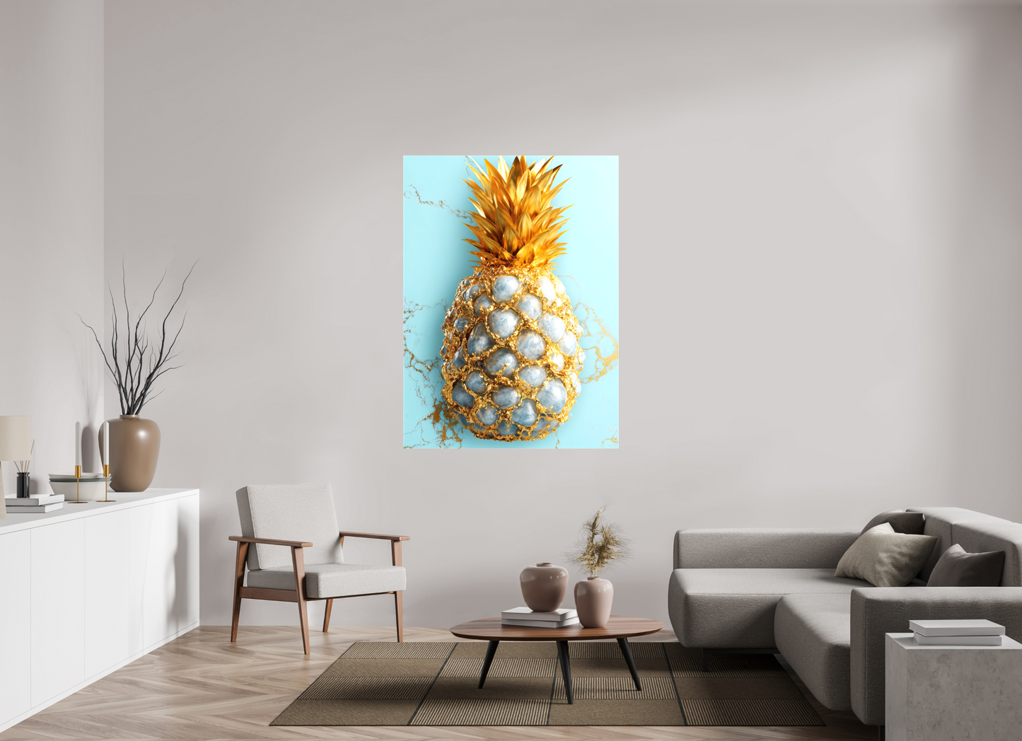 43 x 58.6″, Glossy Canvas Gold Pineapple