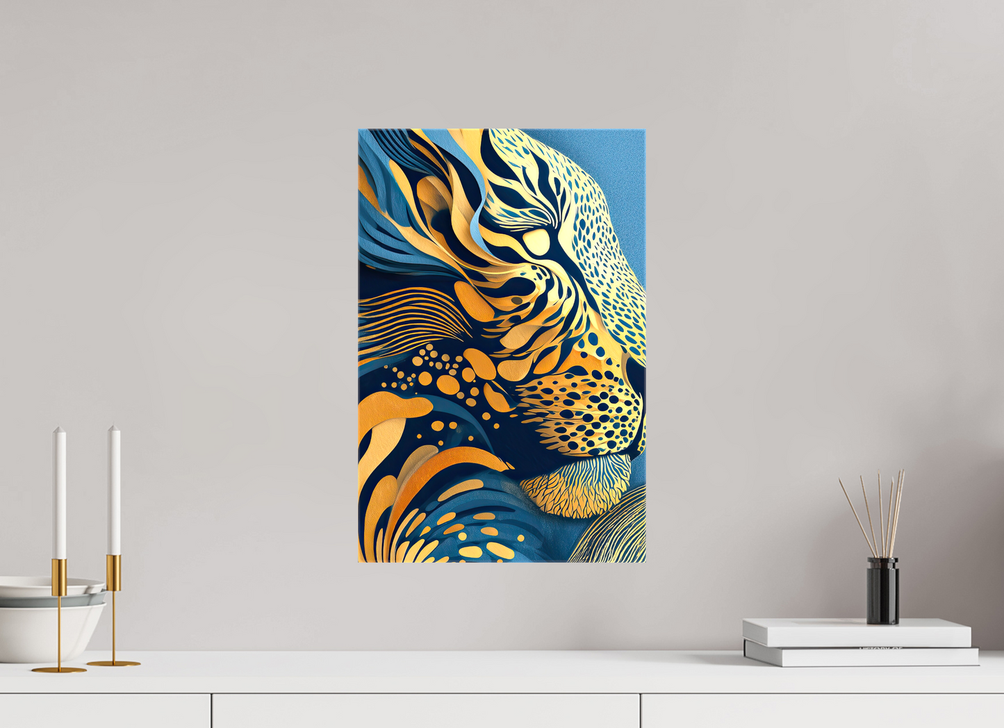 12 x 18.3″, Glossy Canvas Yellow & Blue Cheetah