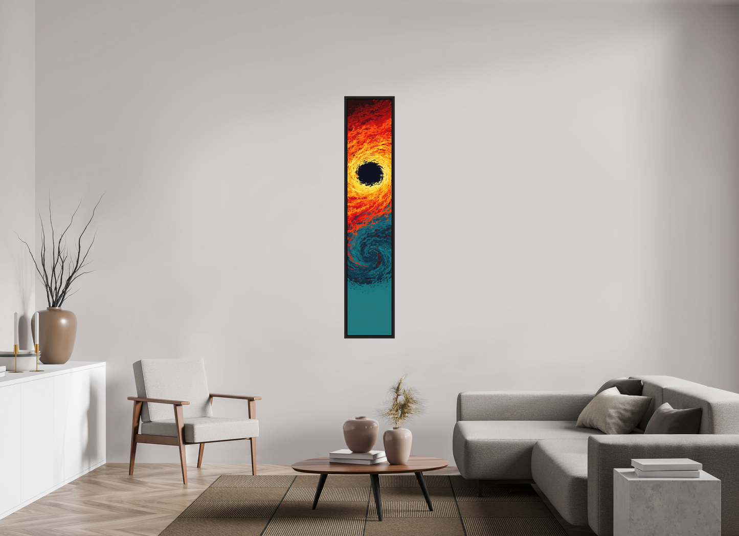 12 x 64.1″, Photo Print on Aluminum Backing with boarder Abstract Fire & Ice Swirl