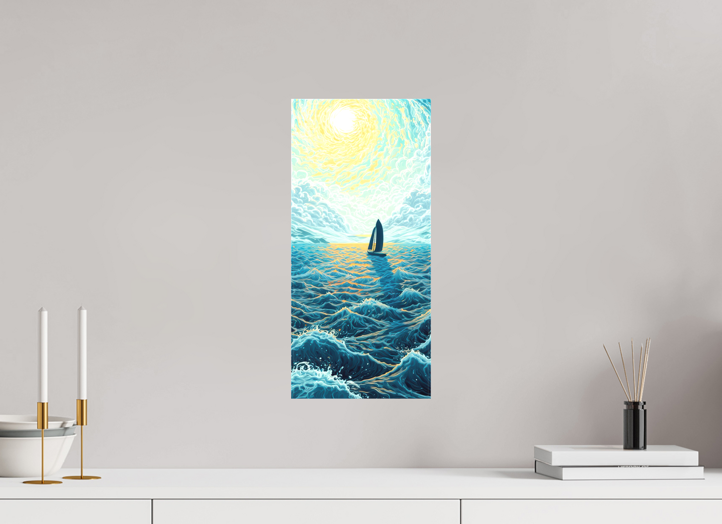 8 x 17.5″, Textile on Canvas Sail to the Sun