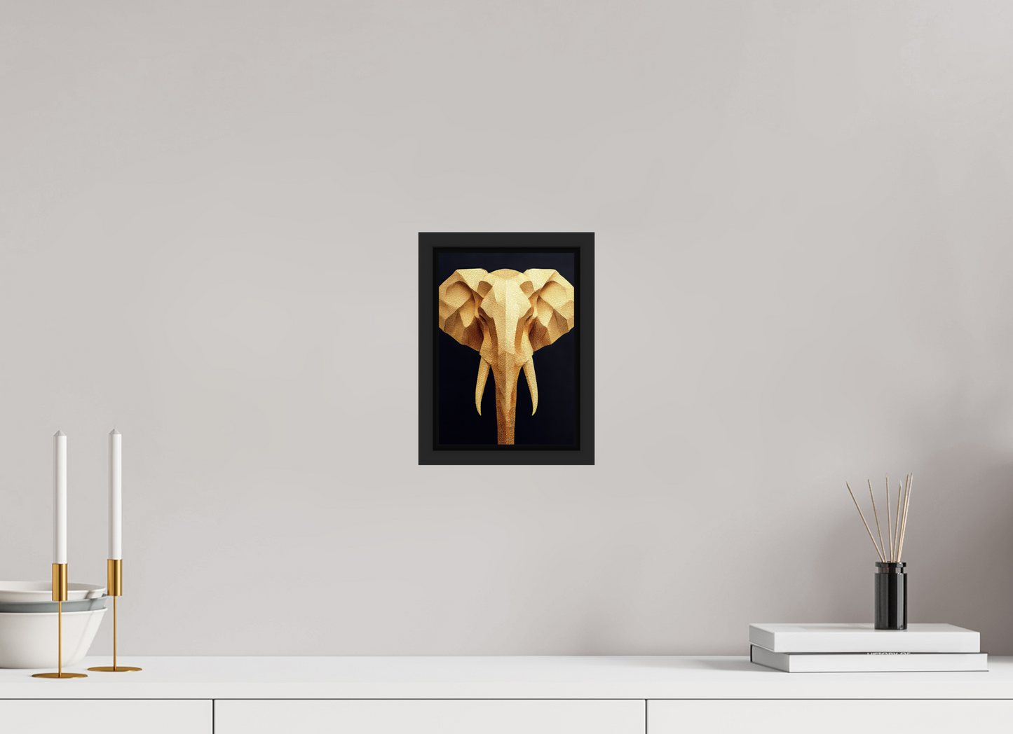 ISO A5 (14,8 x 21 cm), Fine Art Print on Aluminum Dibond with Boarder Gold Elephant