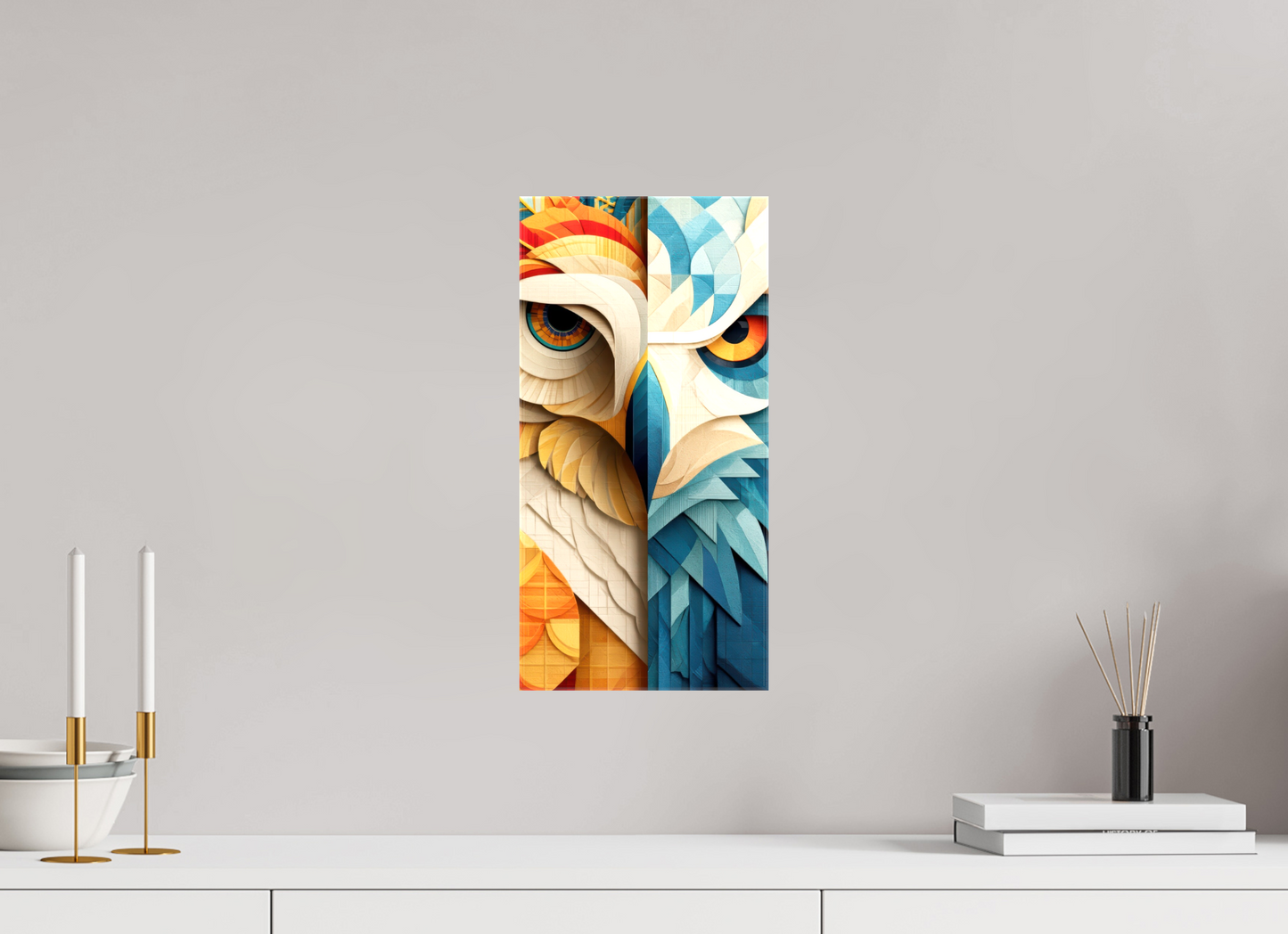 8 x 16.2″, Glossy Canvas Abstract Warm & Cold Owl