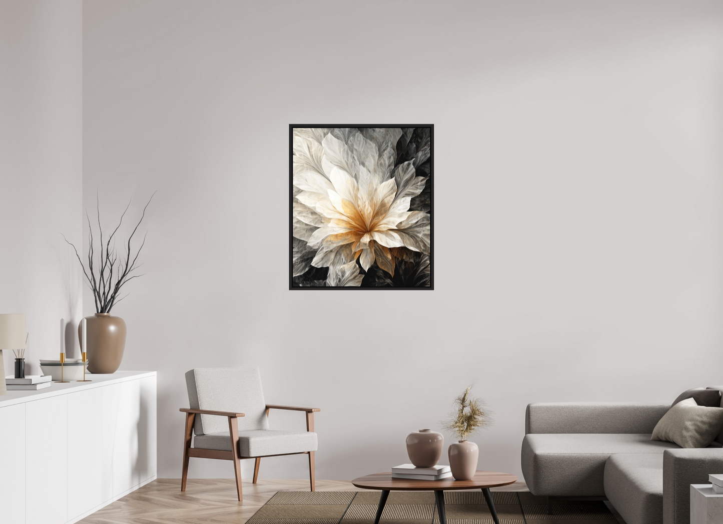 31 x 35.8″, Photo Print on Aluminum Backing with boarder White & Gold Flower 1