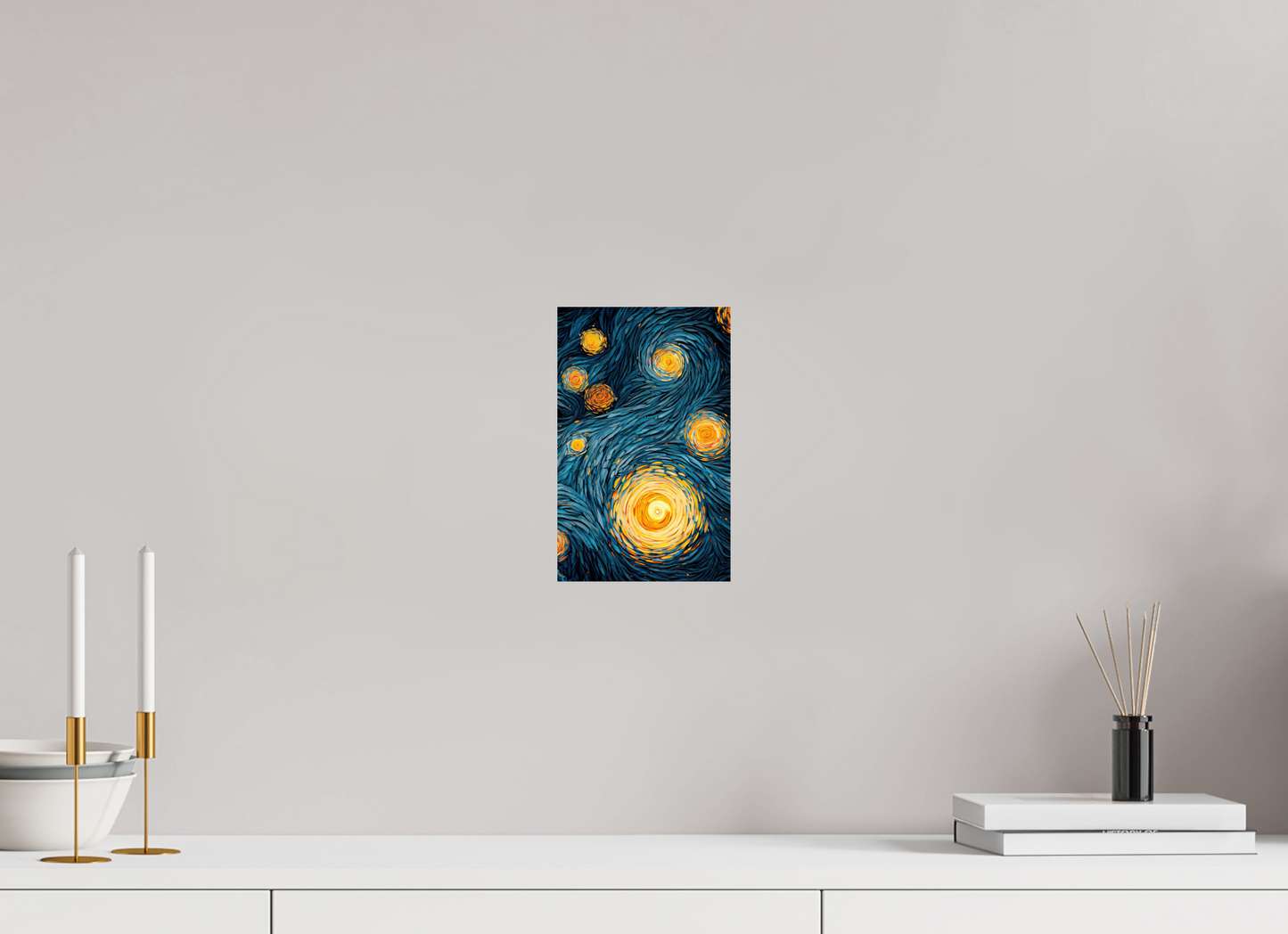 6 x 9.5″, Fine Art Print On Aluminum Dibond Abstract Blue & Yellow Swirls 2