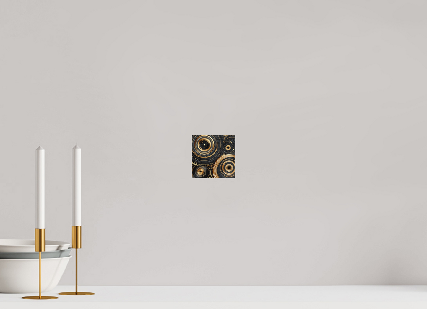 4 x 4″, Photo Print on Aluminum Backing Gold & Black Circles