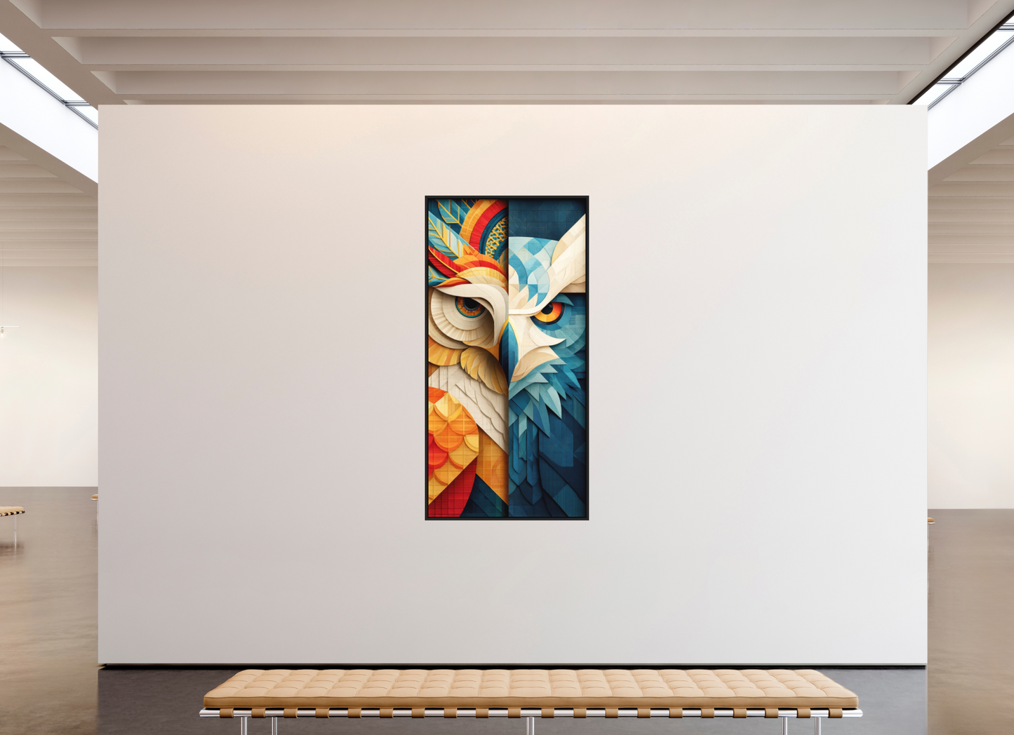 39 x 78.9″, Photo Print on Aluminum Backing with boarder Abstract Warm & Cold Owl