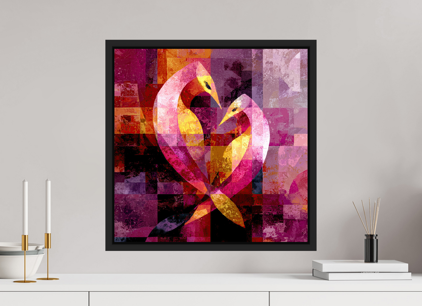 20 x 20″, Fine Art Print on Aluminum Dibond with Boarder Love Birds