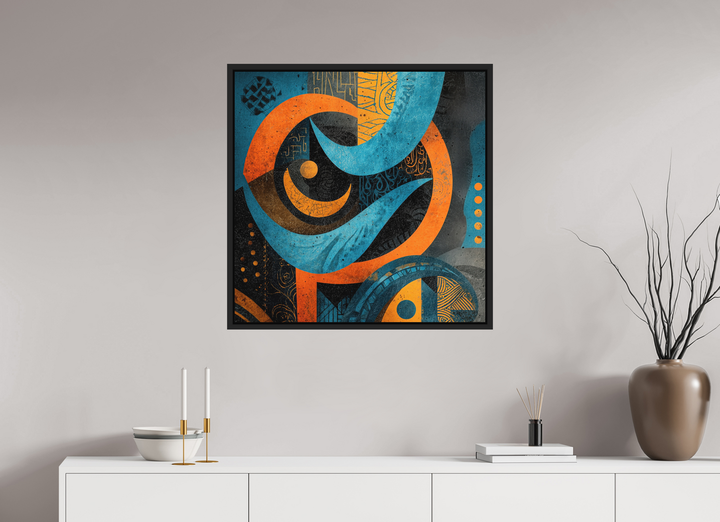 30 x 30″, Photo Print on Aluminum Backing with boarder Abstract Tribal 2