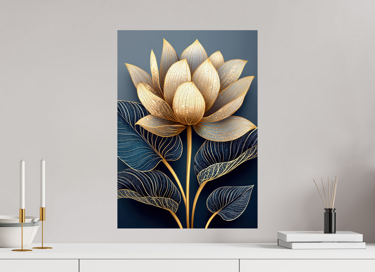 ISO A2 (42 x 59,4 cm), Fine Art Print On Aluminum Dibond Art Deco Lotus Flower