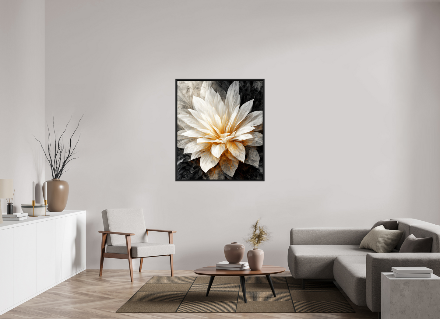 40 x 46.3″, Fine Art Print on Aluminum Dibond with Boarder White & Gold Flower 2