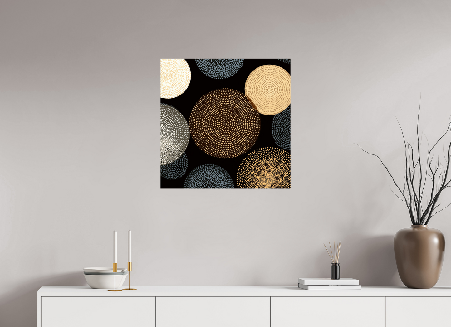 25 x 25″, Fine Art Print On Aluminum Dibond Dot Circles
