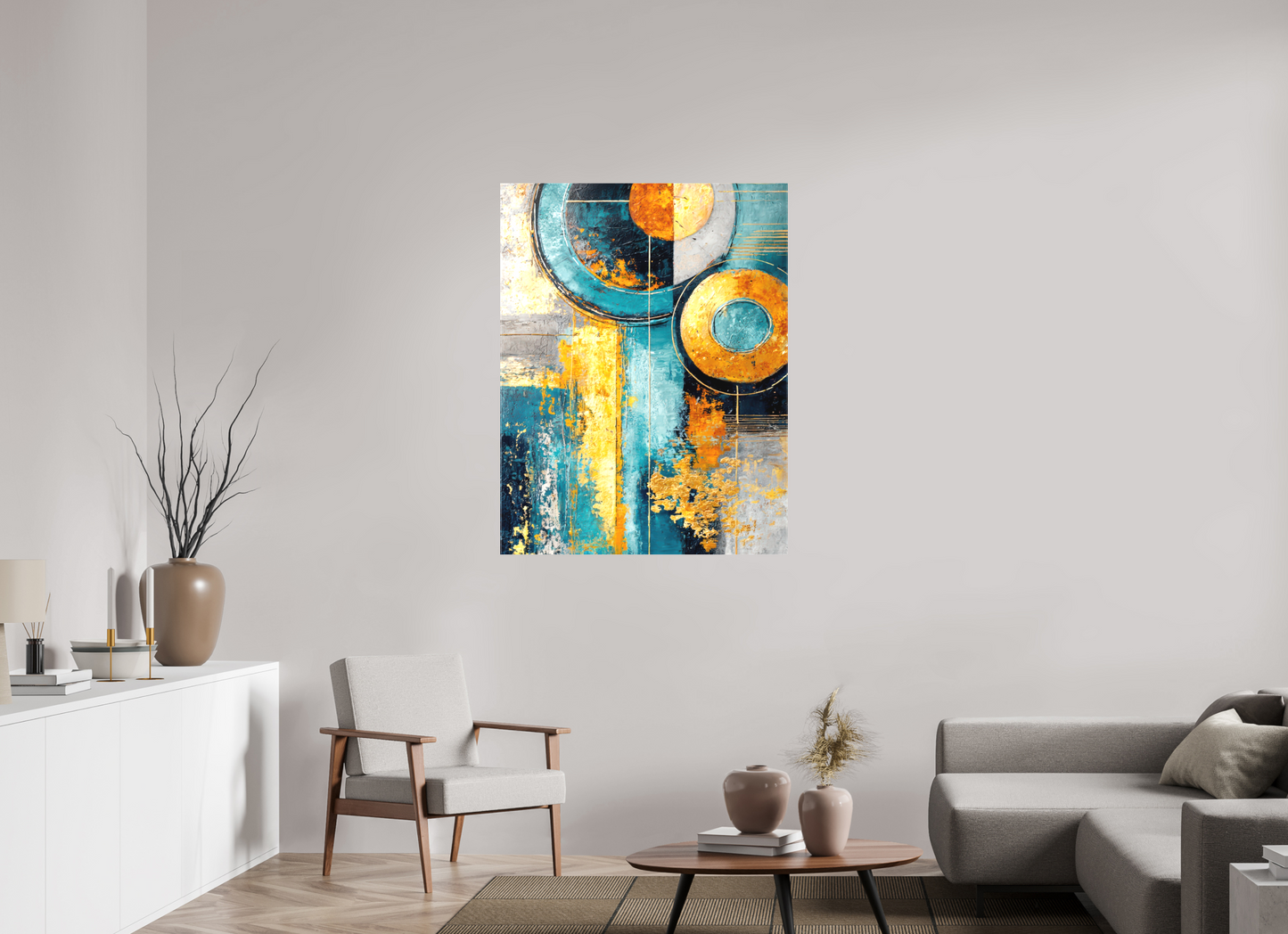 36 x 46.6″, Textile on Canvas Abstract Gold Paint 3