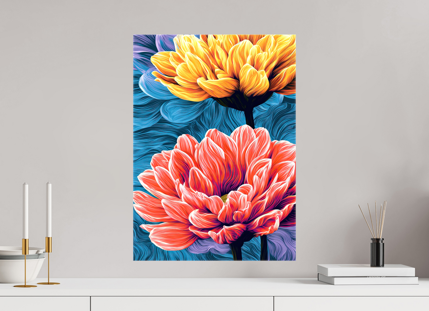 16 x 22.4″, Glossy Canvas Warm Flowers