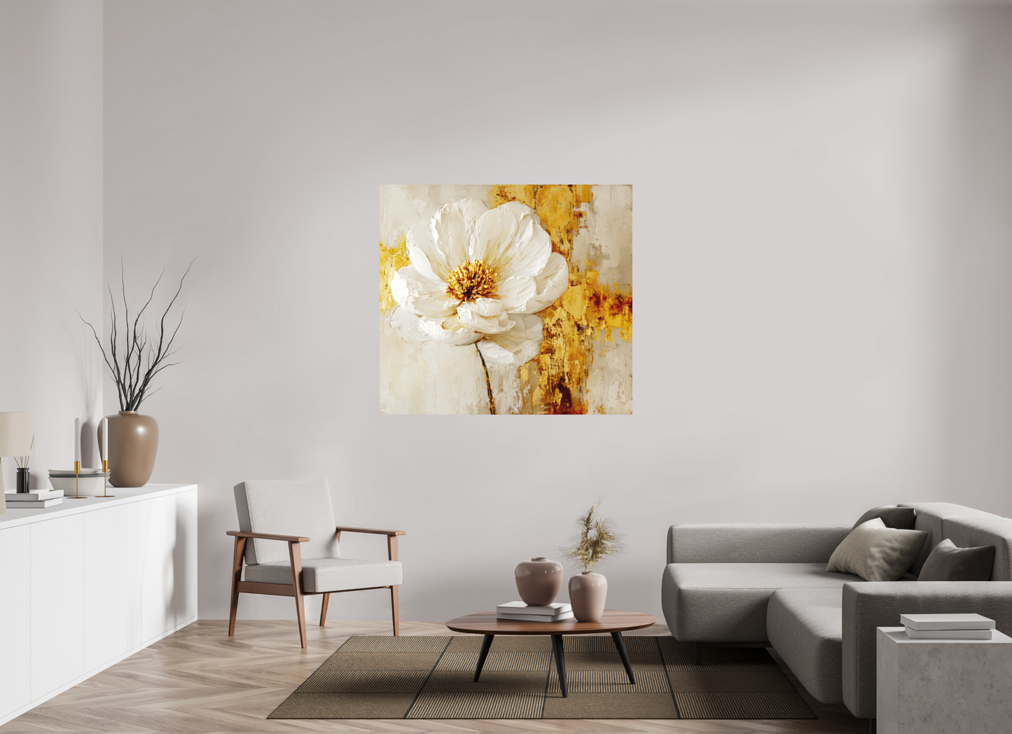51.7 x 47″, Photo Print on Aluminum Backing White and Gold Flower 3