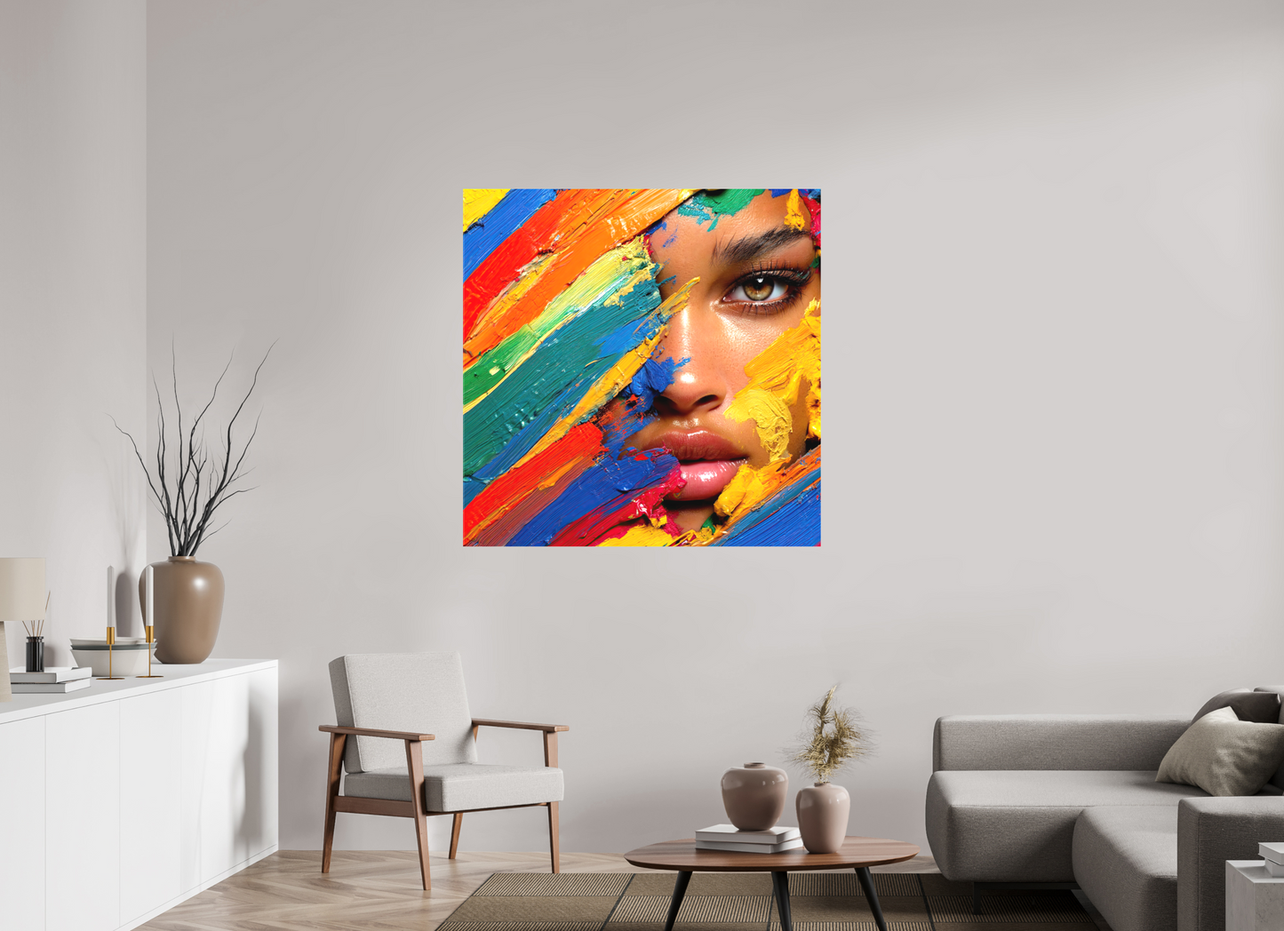 45 x 45″, Textile on Canvas Paintress