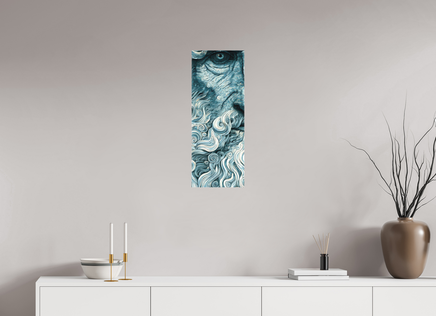 10 x 26.5″, Textile on Canvas Philosopher