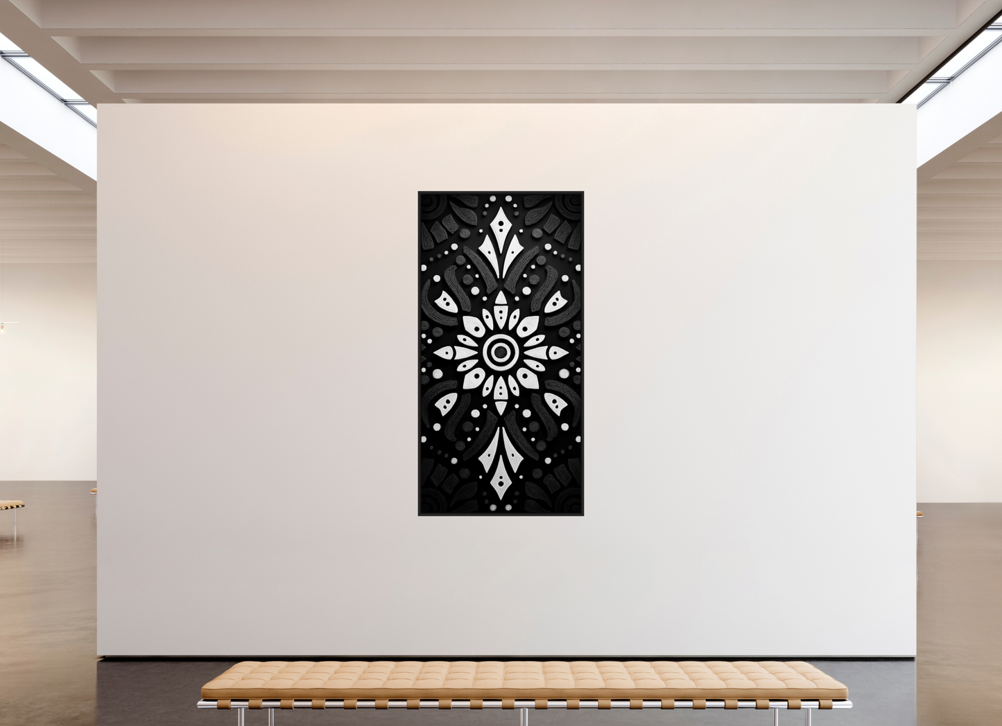 40 x 80″, Fine Art Print on Aluminum Dibond with Boarder Black & White Tribal 3