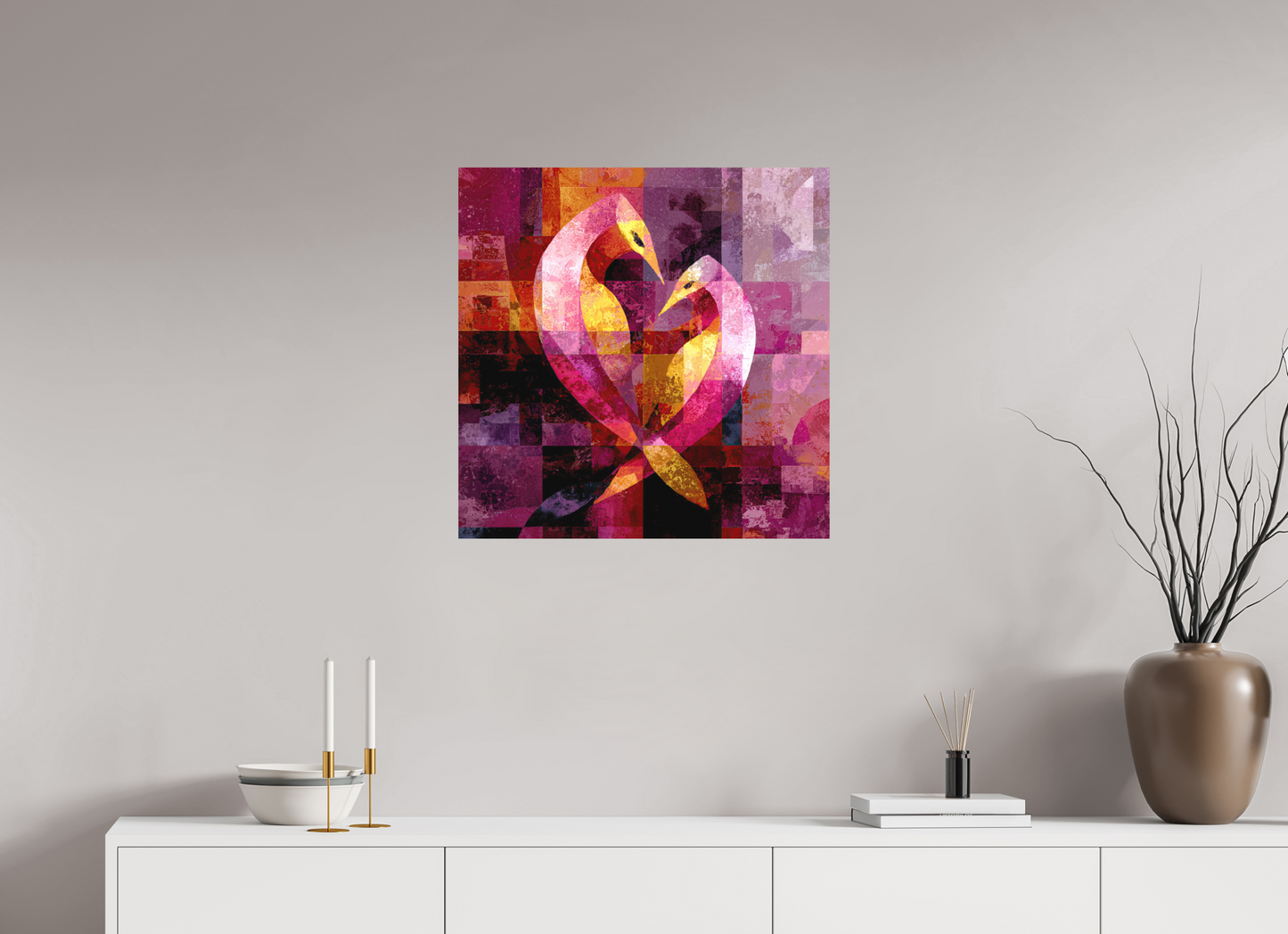 25 x 25″, Photo Print on Aluminum Backing Love Birds