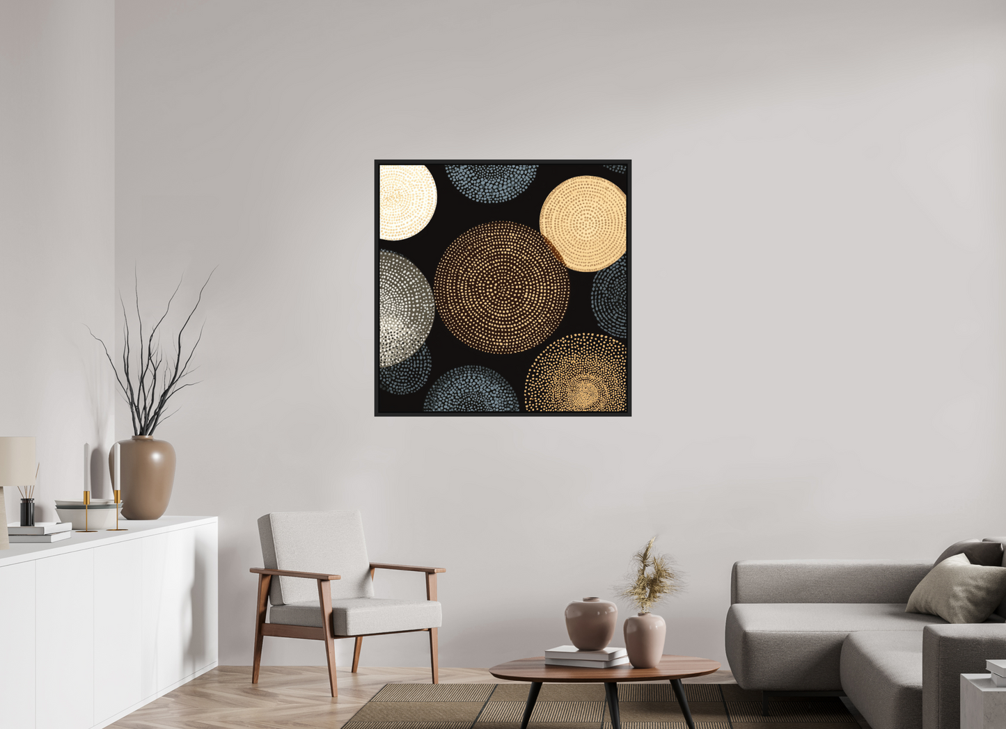 40 x 40″, Photo Print on Aluminum Backing with boarder Dot Circles