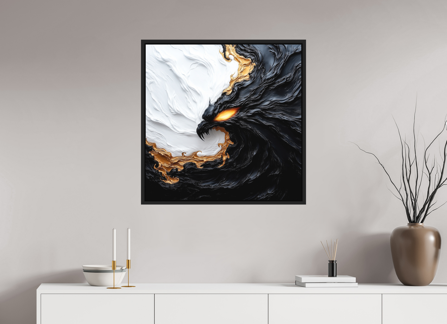 30 x 30″, Photo Print on Aluminum Backing with boarder Yin Yang Bird