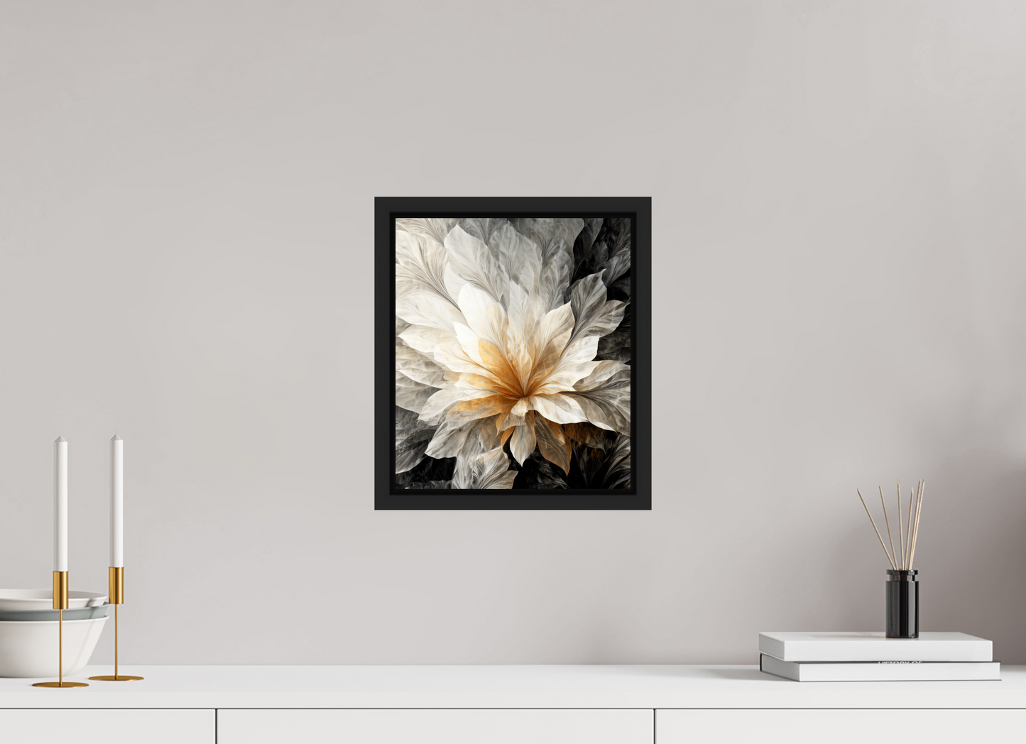 10 x 11.5″, Fine Art Print on Aluminum Dibond with Boarder White & Gold Flower 1