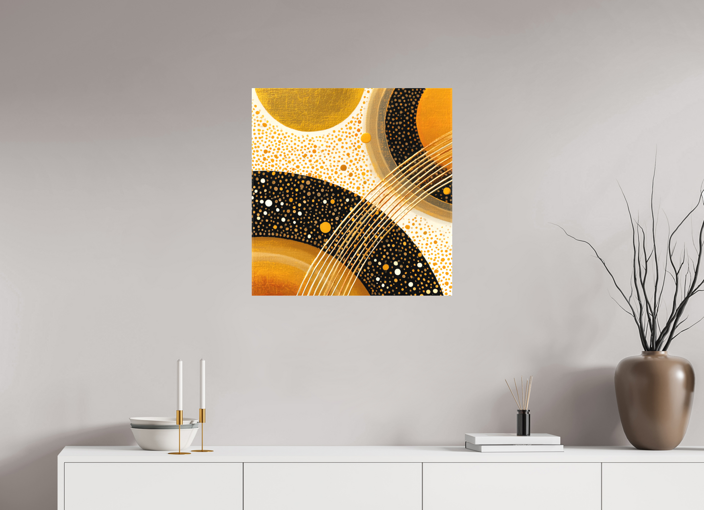 24 x 24.9″, Textile on Canvas Gold Embryo