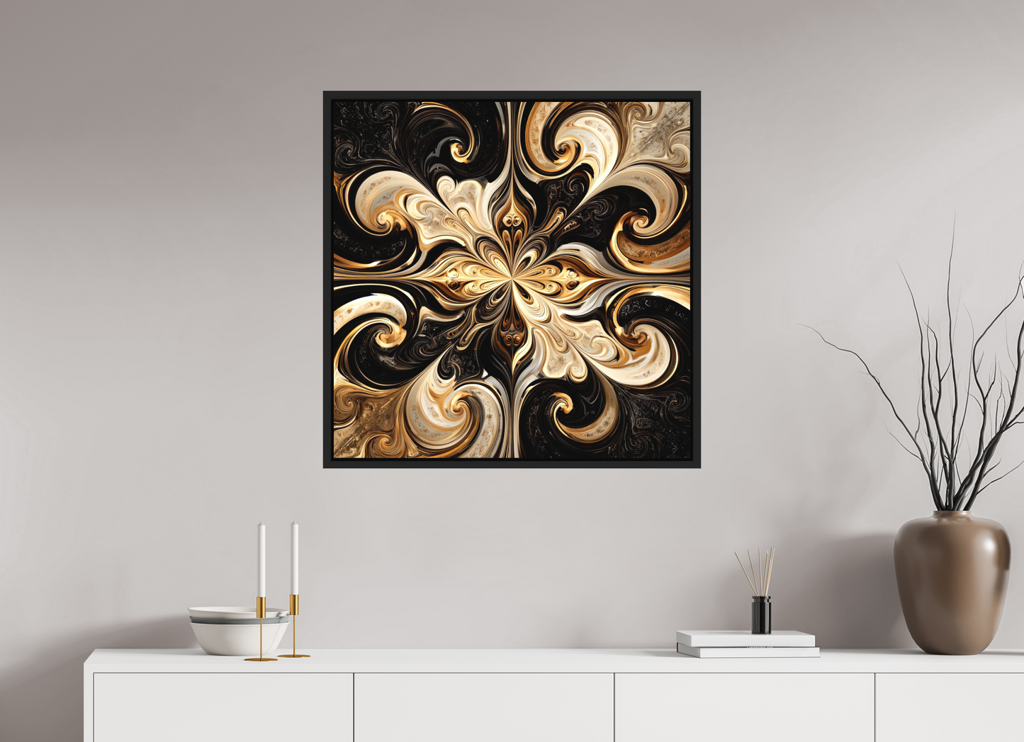 30 x 30″, Photo Print on Aluminum Backing with boarder Coffee & Cream
