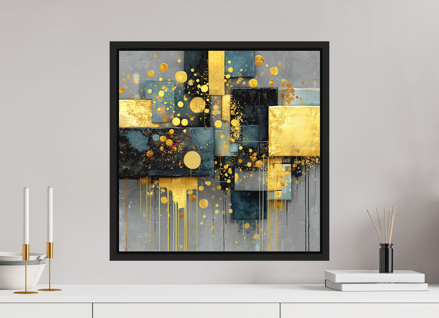 20 x 20″, Photo Print on Aluminum Backing with boarder Abstract Gold