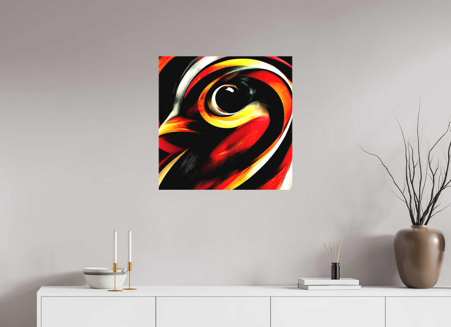 25 x 25″, Textile on Canvas Abstract Bird
