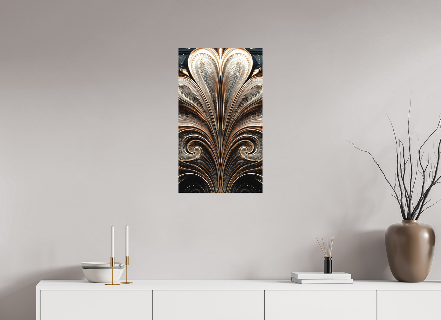 16 x 27.8″, Textile on Canvas Art Deco Abstract Flower 4