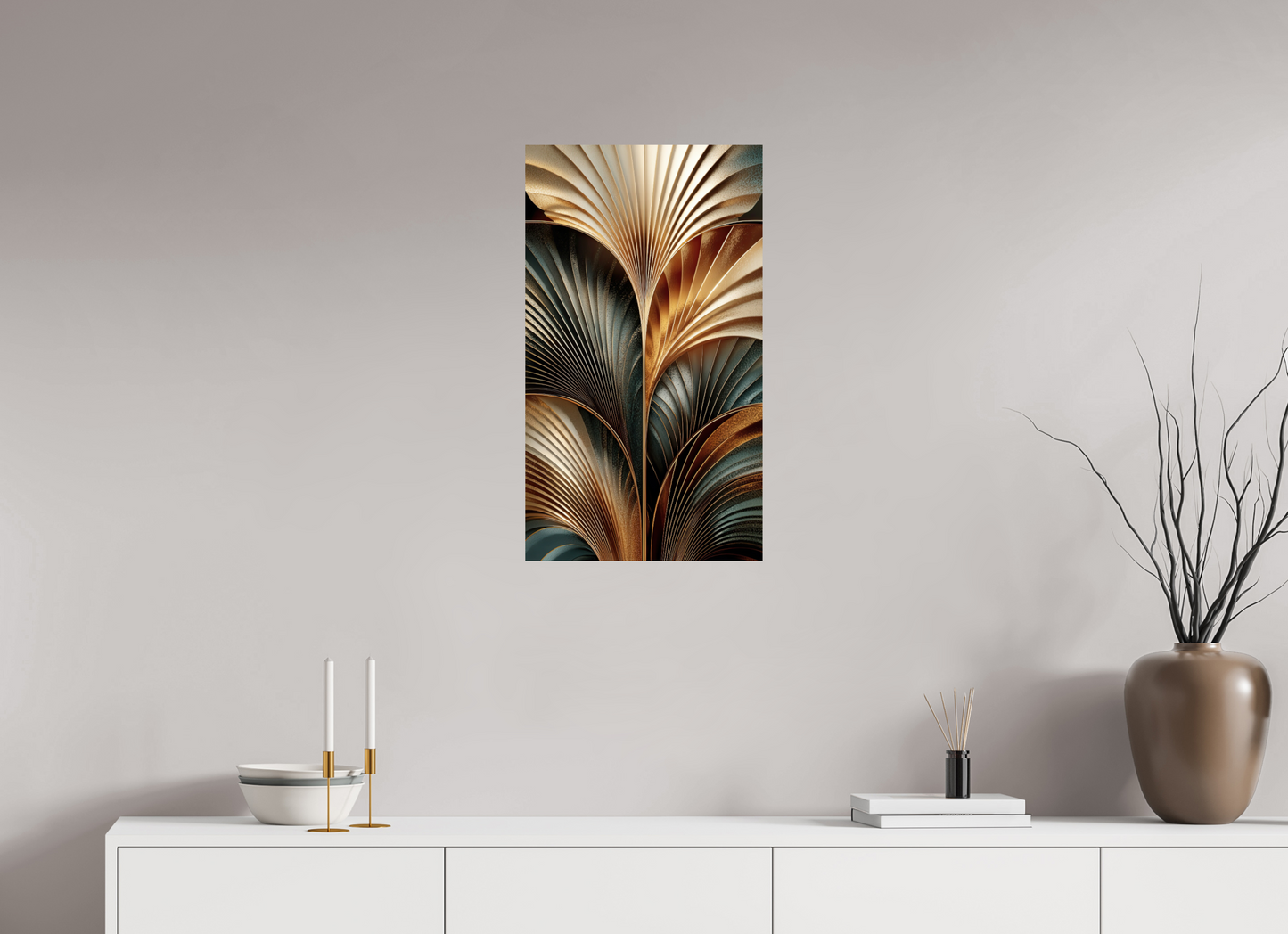 16 x 28″, Fine Art Print On Aluminum Dibond Art Deco Leaves 3