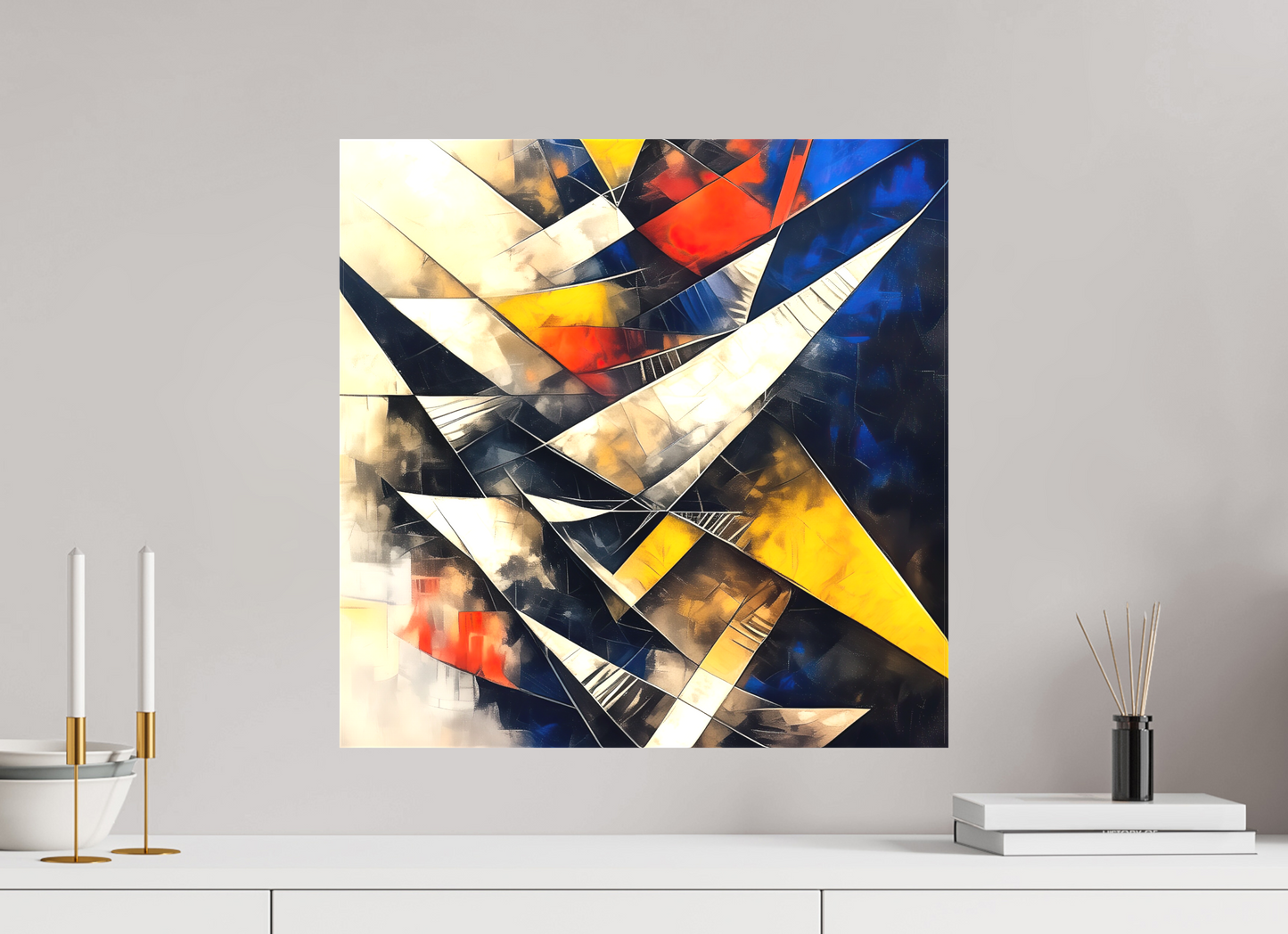 20 x 20″, Textile on Canvas Abstract Triangles